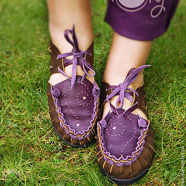 Обувь ручной работы. Ярмарка Мастеров - ручная работа Кожаные сандалии "Brown & Purple". Handmade.