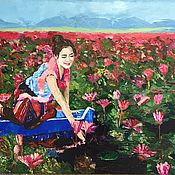 Картины и панно handmade. Livemaster - original item Oil painting Lotus Flowers landscape. Handmade.