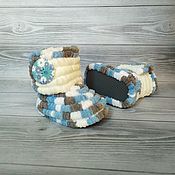 Пинетки туфельки вязаные на подошве для малыша в чёрно-белом цвете