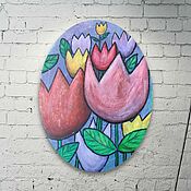 Картины и панно handmade. Livemaster - original item Tulips Oval picture in the nursery. Handmade.