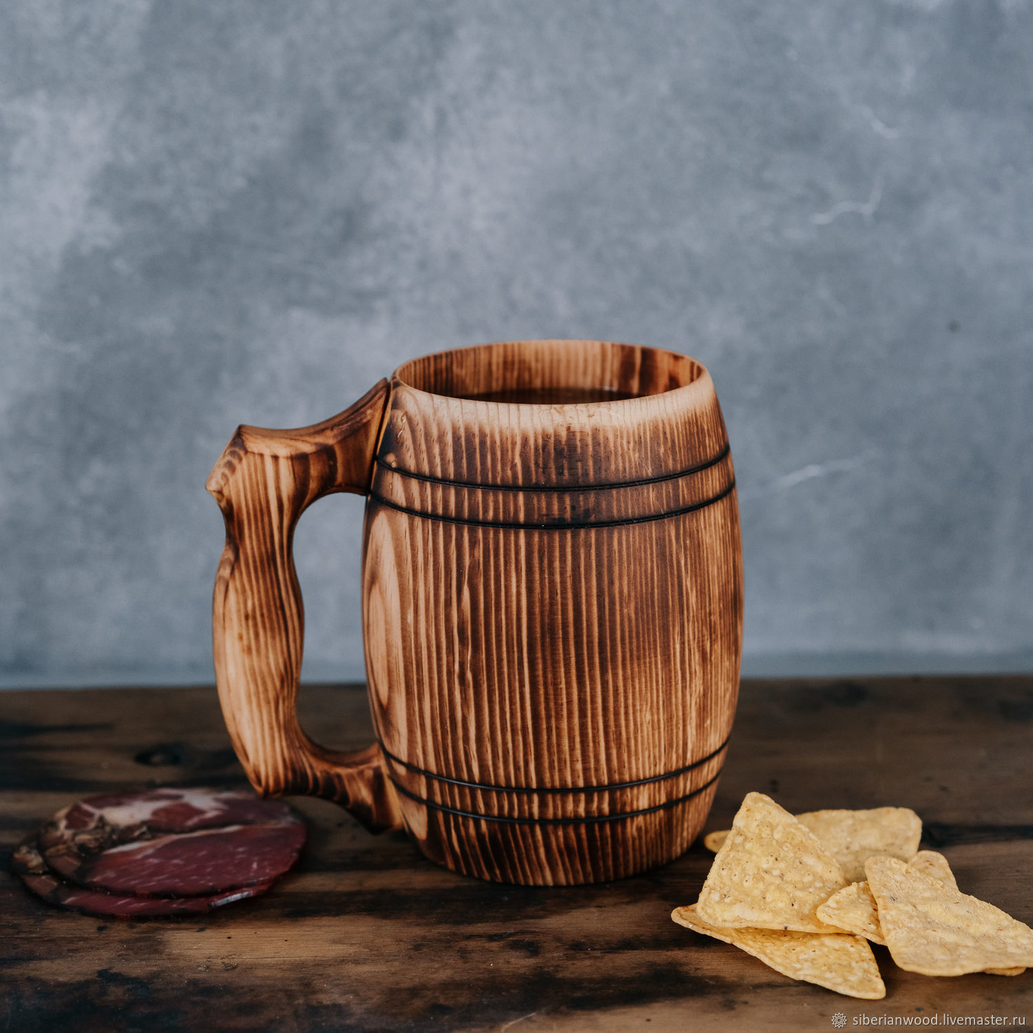 Non-glued beer mug with a handle made of Siberian cedar 500 ml. C54, Water Glasses, Novokuznetsk,  Фото №1