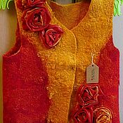 Одежда детская handmade. Livemaster - original item Felted vest for a girl Red and yellow. Handmade.