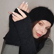 Аксессуары handmade. Livemaster - original item Mittens: black knitted angora mittens warm mittens for women. Handmade.