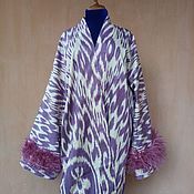 Одежда handmade. Livemaster - original item Uzbek robe made of ikat. Ikat kimono with feathers. Handmade.