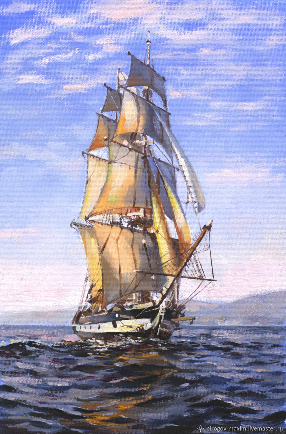 Oil painting with a sailboat at sea | Seascape cheap, Pictures, Samara,  Фото №1