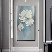 Картины и панно handmade. Livemaster - original item Blue and white painting with voluminous flowers Textured flowers on a delicate background. Handmade.