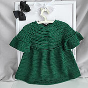 Одежда детская handmade. Livemaster - original item Knitted dress for a girl, green, 3-6 months. Handmade.
