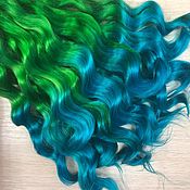 Материалы для творчества handmade. Livemaster - original item Natural hair for dolls (Ombre Green/Aquamarine).. Handmade.
