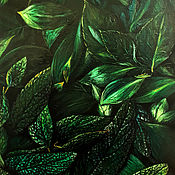 Зеленая темная интерьерная картина Крупные тропические листья