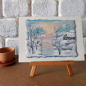 Картины и панно handmade. Livemaster - original item Winter Landscape Russian Оriginal painting miniature in handmade. Handmade.