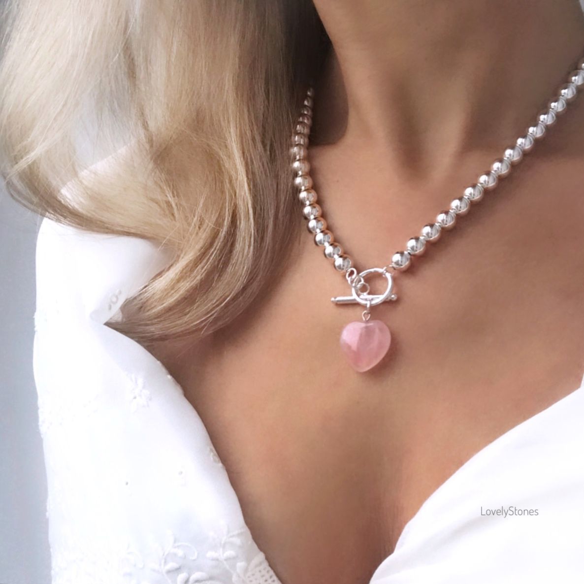Heart necklace rose quartz delicate decoration with a lock in front, Necklace, Yaroslavl,  Фото №1