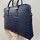 Order Men's briefcase bag made of crocodile leather, in dark blue color. SHOES&BAGS. Livemaster. . Men\'s bag Фото №3