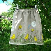 Одежда детская handmade. Livemaster - original item Linen Children`s Skirt Chickens in Dandelions Painting. Handmade.