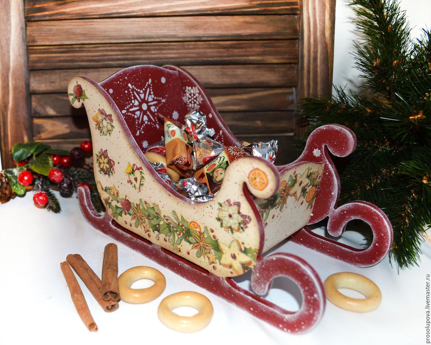 christmas sleigh decoupage shop online on livemaster wooden christmas sled