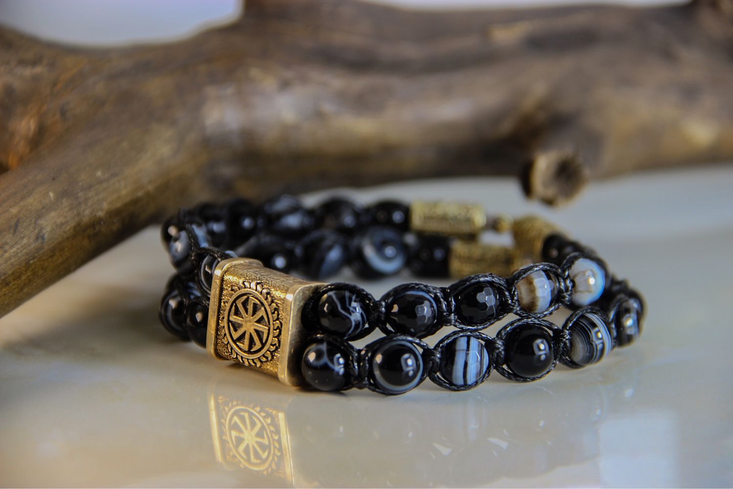 Браслет мужской из агата славянский браслет коловрат оберег для мужчин ...