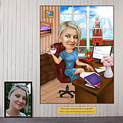Сувениры и подарки handmade. Livemaster - original item Cartoon gift to a female work colleague, boss in the office, picture. Handmade.
