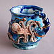 Taza con decoración de Pulpo. Mugs and cups. Mila. Интернет-магазин Ярмарка Мастеров.  Фото №2