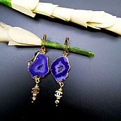 Украшения handmade. Livemaster - original item Asymmetrical earrings with purple agate geodes and hematite. Handmade.