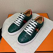 Обувь ручной работы handmade. Livemaster - original item Ostrich leather sneakers in dark green, unisex model!. Handmade.