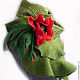 Валяный шарф Зелёный с маком, Шарфы, Жуковский,  Фото №1