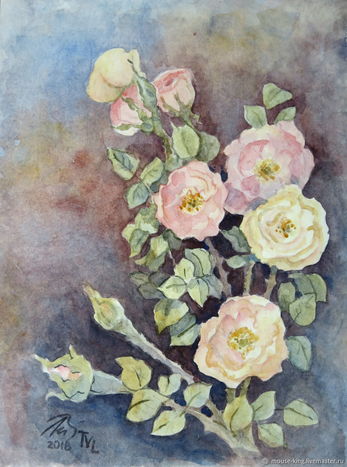 Картина розы акварель