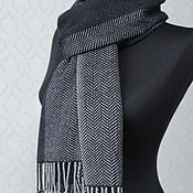 Handmade woven scarf with herringbone pattern. Tweed