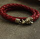 Bracelet genuine leather red wolves, Bead bracelet, Volgograd,  Фото №1