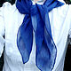 Платок из шёлка #Blue Синий платок Батик шёлк 100%. Платки. Шёлк Батик Акварель ..VikoBatik... Ярмарка Мастеров.  Фото №5