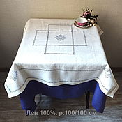 Для дома и интерьера handmade. Livemaster - original item Linen tablecloth, stitch embroidery 100/100 cm.. Handmade.