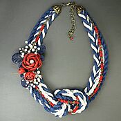 Украшения handmade. Livemaster - original item Jewelry set: Marine Etude Necklace Flowers made of leather Red coral. Handmade.