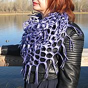 Аксессуары handmade. Livemaster - original item Purple Mesh snood scarf with Fringe Felted on Silk Gift March 8th. Handmade.