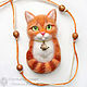 Order Brooch pendant Cat made of wool orange cat, Cat portrait kitten. Woolen Zoo. Livemaster. . Brooches Фото №3