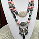 Jewelry set made of natural stones and glass beads in pink, gray and black color scheme in the Gothic style.Will also fit the style of boho,glam, vintage and eclectic style.