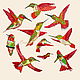 Applique embroidery patch birds Hummingbird red . stripe on clothes, Applications, Moscow,  Фото №1