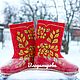 Boots red painting, gold painting, mittens, boots, galoshes. Felt boots. валенки Vladimirova Oksana. My Livemaster. Фото №4