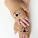  бежевые митенки кошечки. Митенки. Woolcraft. Интернет-магазин Ярмарка Мастеров.  Фото №2