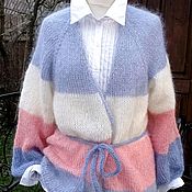 "Нежно-розовый".Ажурный свитер.Оверсайз (44-48)
