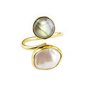 Украшения handmade. Livemaster - original item Ring with river pearls and labrador, two stone ring. Handmade.