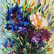 Картины и панно handmade. Livemaster - original item Purple and blue butter irises. Irises with volumetric strokes.. Handmade.
