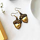 Embroidered Acorn earrings, autumn earrings, gold earrings, Earrings, Smolensk,  Фото №1