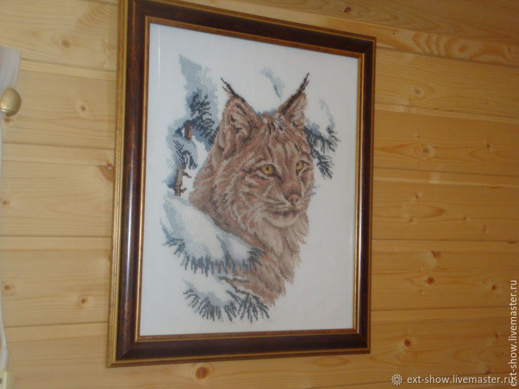 The embroidered picture "Lynx", Pictures, Moscow,  Фото №1