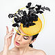 Желтая вечерняя шляпка с кружевом "Танец бабочек", Шляпы, Санкт-Петербург,  Фото №1