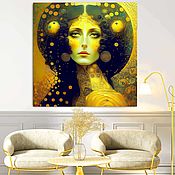 Картины и панно handmade. Livemaster - original item Alien. Golden black Fantasy art painting, portrait of a woman. Handmade.