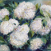 Картины и панно handmade. Livemaster - original item Oil painting. White Hydrangea and beetle. Handmade.