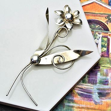 Винтаж ручной работы. Ярмарка Мастеров - ручная работа Винтаж: Серебряная брошь-цветок, 1950-е годы, США, винтажное серебро, Sterling. Handmade.