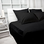 Чёрное постельное белье черного цвета сатин ручной работы москва