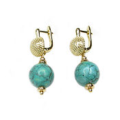 Украшения handmade. Livemaster - original item Turquoise earrings, natural turquoise earrings, turquoise earrings in gold. Handmade.
