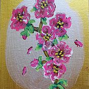 Картины и панно handmade. Livemaster - original item Painting sakura blooming branch on gold 