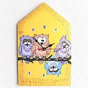 Для дома и интерьера handmade. Livemaster - original item Owls Wall clock with hand-painted silent. Handmade.