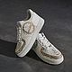 Кроссовки кастомные белые Nike Air Force унисекс ручная роспись золото. Кроссовки. Olgavolgoart. Роспись одежды и обуви. Кастом. Ярмарка Мастеров.  Фото №10